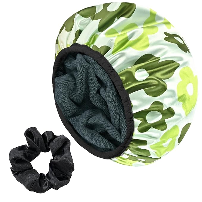 Satin Shower Cap, Three-Layer Terry Cloth Lined, by Yonchic