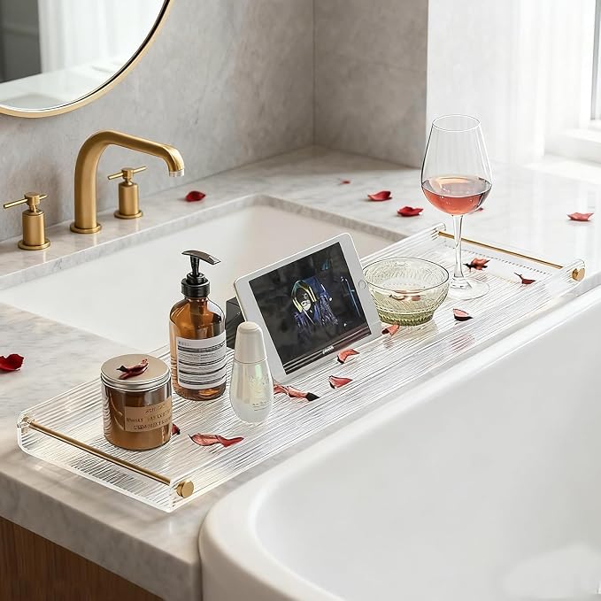 Acrylic Bathtub Tray, NEWRAIN Luxury Bath Caddy Tub Table, Unique House Warming - Image 3