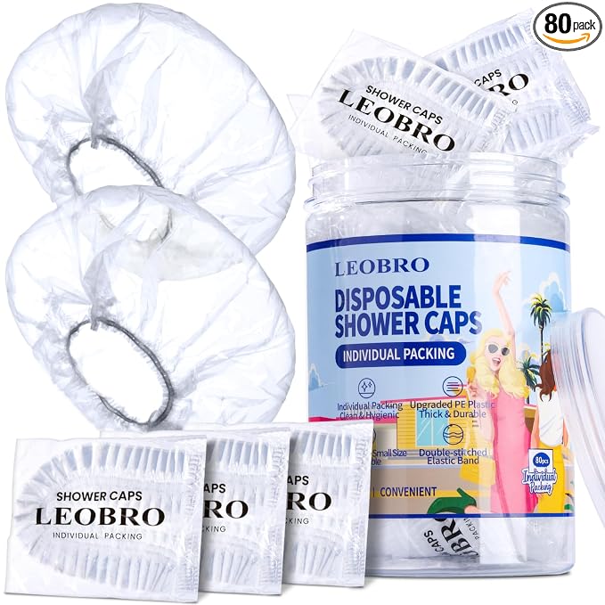 LEOBRO Shower Cap, Plastic Shower Caps Disposable, Plastic Hair Caps, Deep by LEOBRO