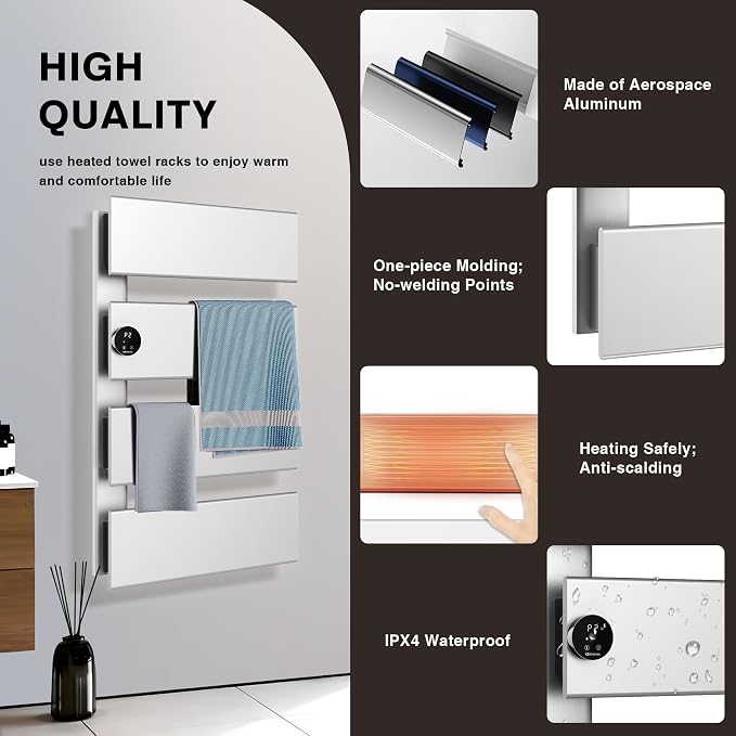 K&KALONZO Electric Towel Warmer, 18.35" W x 31" H Wall-Mounted Towel Heater - Image 5
