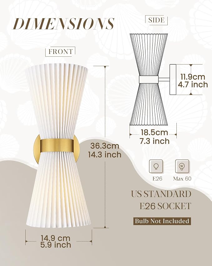 Wall Sconces Set of Two, HWH 14.3 Inch Gold Bathroom Light Fixtures - Image 2
