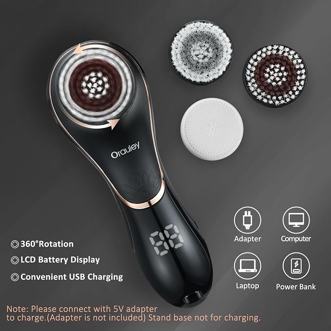 Facial Cleansing Brush, Electric Face Scrubber Rechargeable Exfoliator IPX-7 - Image 4
