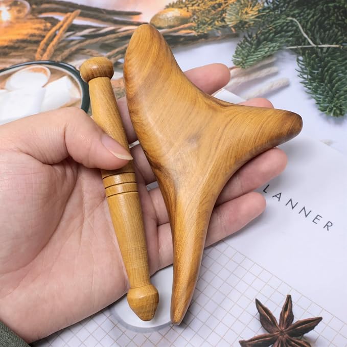 Honbay 2PCS Reflexology Tools Wood Body Massager Triangle Gua Sha Board - Image 7