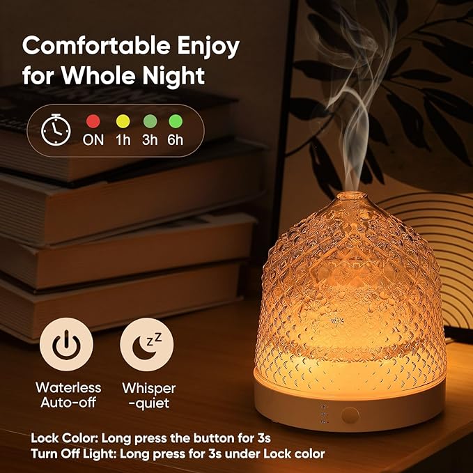 Lecdura Glass Essential Oil Diffuser, 200ml Ultrasonic Aroma Diffusers - Image 4