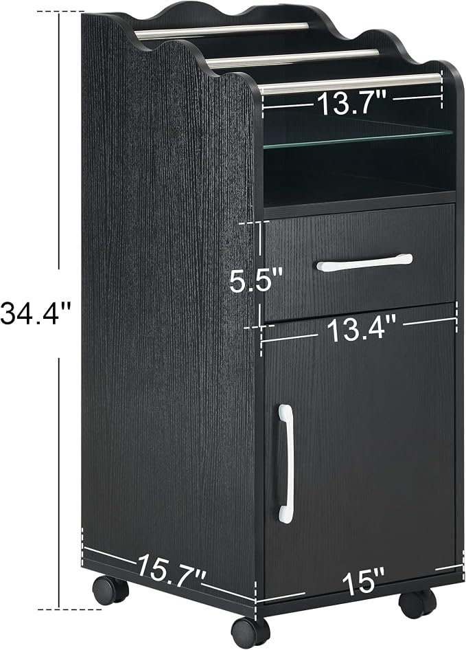 BarberPub Salon Cart with Storage Cabinet with with Drawers Engineered Wood - Image 2