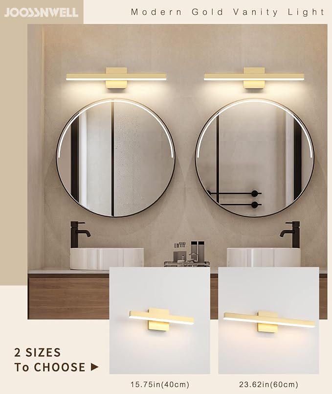 Joossnwell Gold Vanity Lights for Bathroom 24 Inch Dimmable 5CCT Modern Bath - Image 4