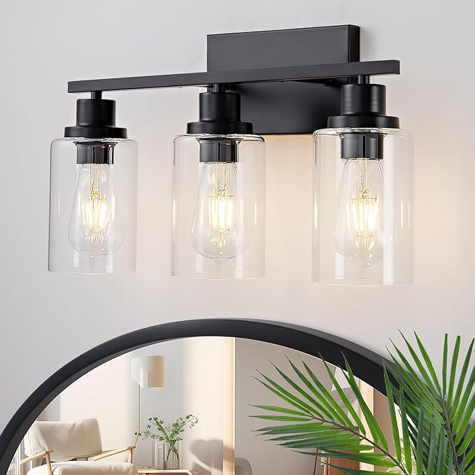 3 Light Bathroom Light Fixtures Black Vanity Light Over Mirror Modern Farmhouse by HCCZLighting
