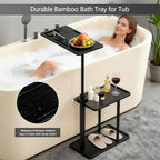3 Layer Bathtub Tray Table, Bamboo Swivel Bathtub Side Table Height Adjustable - Image 2