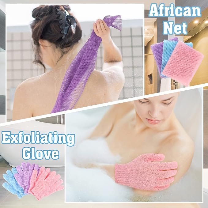 6 Pack African Net Sponge Exfoliating Glove Set, 3 Bath Sponge Body Scrubber - Image 5