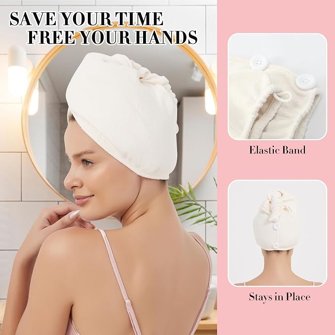 Hair Towel Wrap 2 Pack for Women, Super Absorbent Ant Cloth Fabric Hair Drying - Image 2