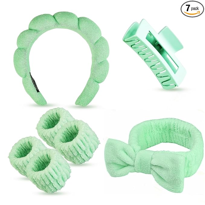7 Pcs Spa Set, Facial Headband and Wristband Set, Skincare Accessories by Unknown