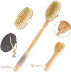 Dry Brushing Body Brush Set- Wooden Long Handle Body Brush Set by BONUMVITA