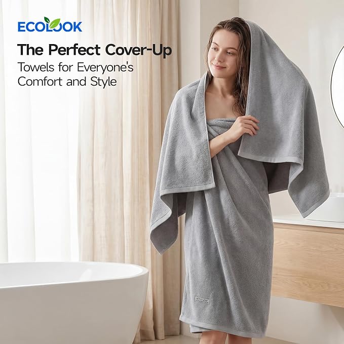 ecolook Bath Towels Set of 4, 100% Cotton, 27 x 55 Inches, Quick-Drying & - Image 2
