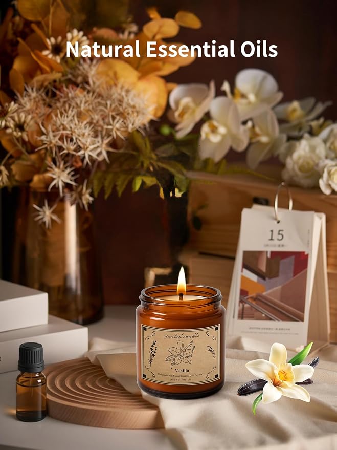 Scented Candles for Home, 16oz Large Amber Jar Scented Candle – Vanilla Soy Wax - Image 2