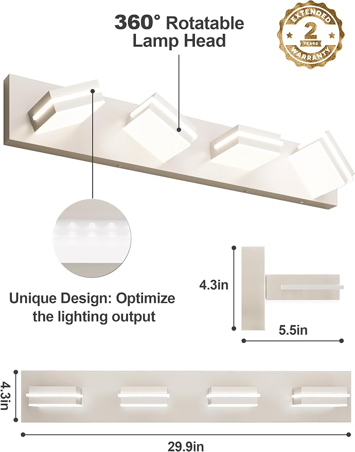 VOLISUN Modern Bathroom Vanity Light Fixtures, Brushed Nickel LED Bathroom - Image 4