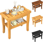 Bamboo Shower Bench Stool with Storage Shelf Waterproof Shower Chair Spa Bath by Greenual