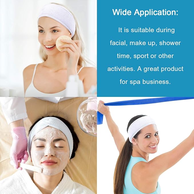 Whaline Spa Facial Headband Head Wrap Terry Cloth Headband 4 Counts Stretch - Image 7