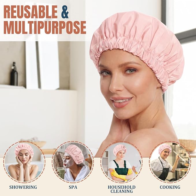 Reusable Shower Cap for Women, Large Waterproof Shower Bonnet - Image 3