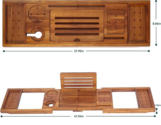 Premium Foldable Teak Bathtub Tray, Expandable Bath Tray - Image 3