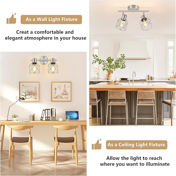 Baocuz 2-Light Brushed Nickel Semi Flush Mount Ceiling Light, Hallway Light - Image 5