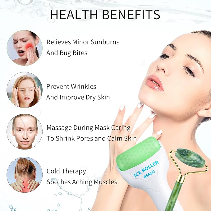Facial Roller Set of 3, Ice Roller, Two-Sided Jade Roller and Gua Sha Massage - Image 4
