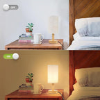 Small Bedside Table Lamps for Bedroom Set of 2, Natural Round Wood Base&Fabric - Image 5