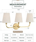 3-Light Bathroom Light Fixtures, Brushed Gold Vanity Lights - Image 2