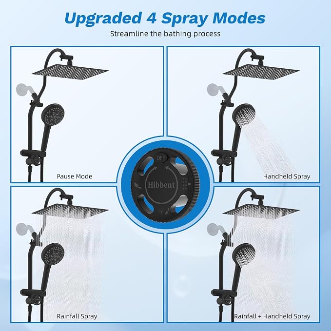 Hibbent cUPC Certified All Metal 12" Rainfall Showerhead Combo, High Pressure - Image 3