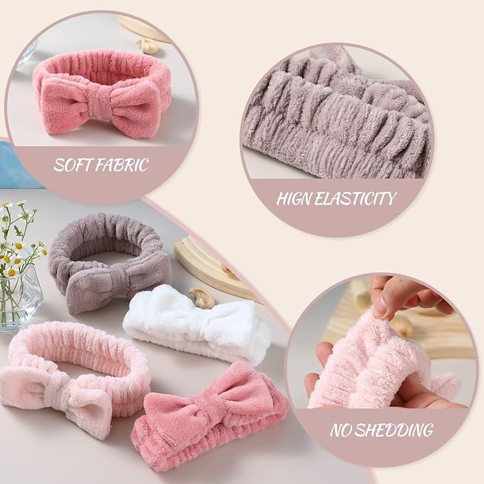 VITEVER 4 Pack Spa Headband for Washing Face, Girls Makeup Bow Tie Hair Band - Image 4