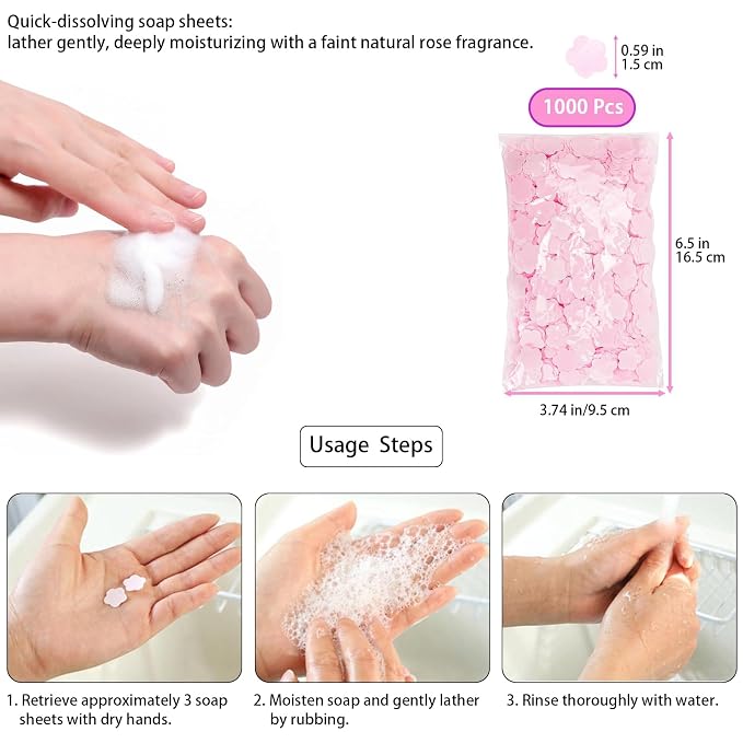 1000 Sheets Pink Portable Hand Soap Disposable Paper Soap, Travel Hiking - Image 2