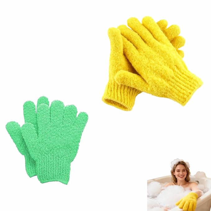 4-Pack SpaGlow Exfoliating Bath Gloves by BUBBLE-FLY
