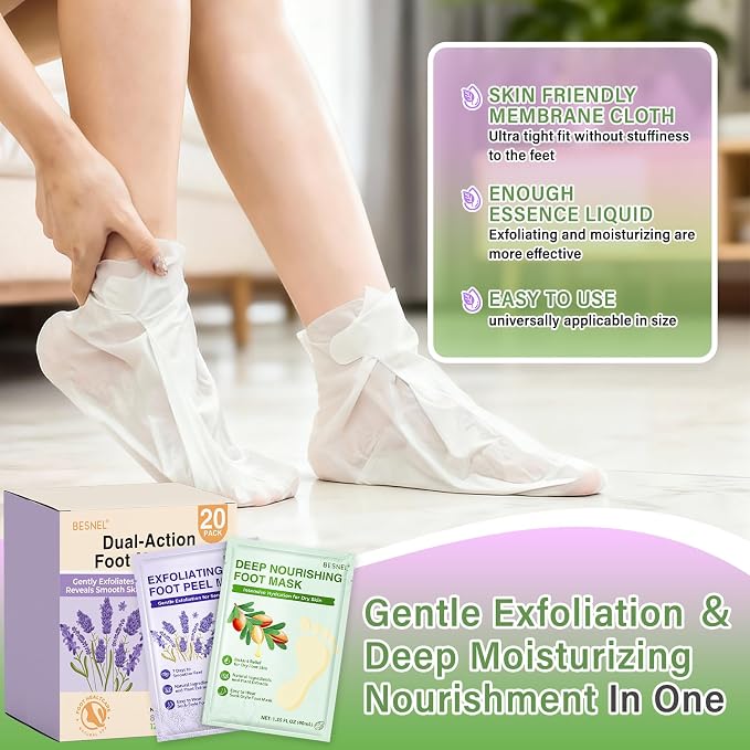 12Pack Moisturizing＆8Pack Foot Peeling Foot Mask, Hydrating Foot Masks Dry - Image 6