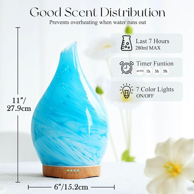 Porseme 280ml Essential Oil Diffuser Glass Color Changing Aroma Air Diffusers - Image 3
