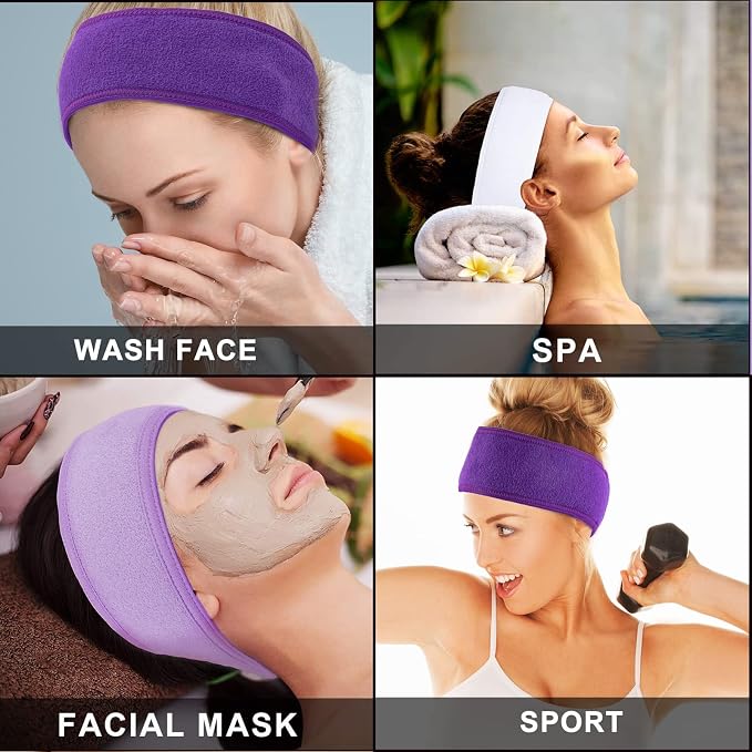Whaline Spa Facial Headband Make Up Wrap Head Terry Cloth Headband Adjustable - Image 6