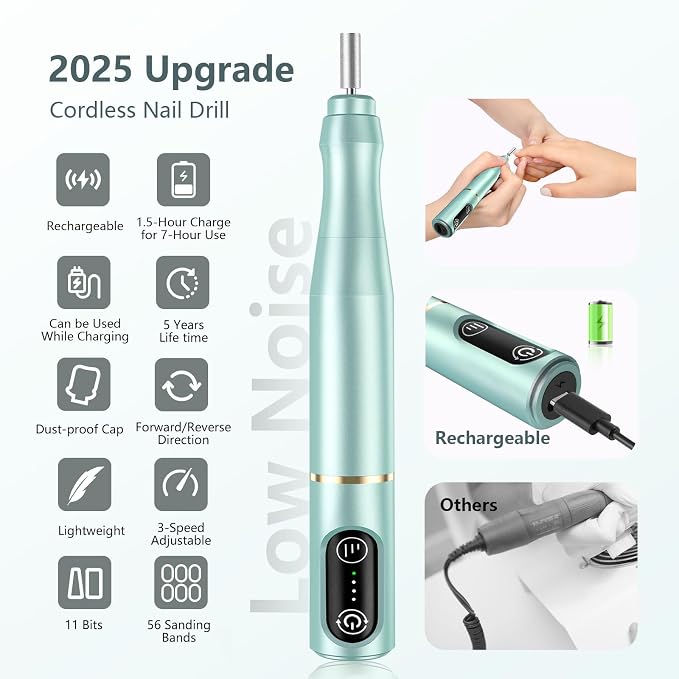 TUOBEO Cordless Nail Drill Electric Rechargeable File Kit, Professional Efile - Image 4