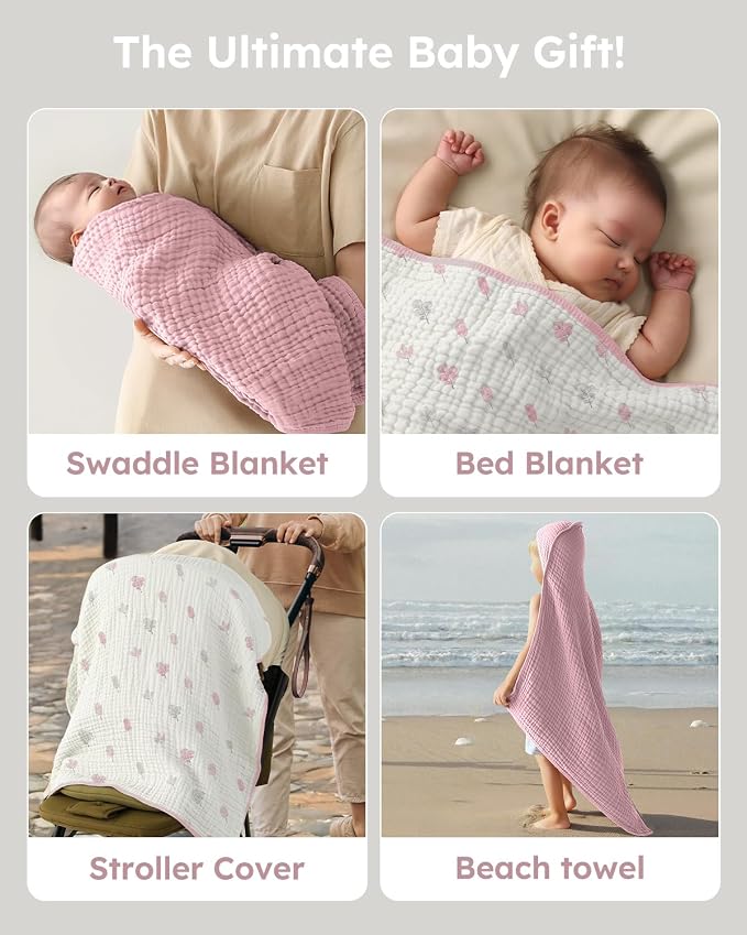 Yoofoss Hooded Baby Towels for Newborn 2 Pack 100% Muslin Organic Cotton Baby - Image 6