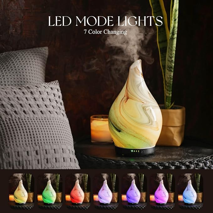 Porseme 280ml Essential Oil Diffuser Glass Color Changing Aroma Air Diffusers - Image 2