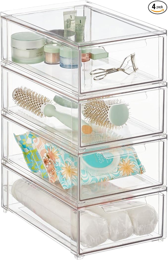 mDesign Plastic Stackable Bathroom Storage Organizer Bin by mDesign