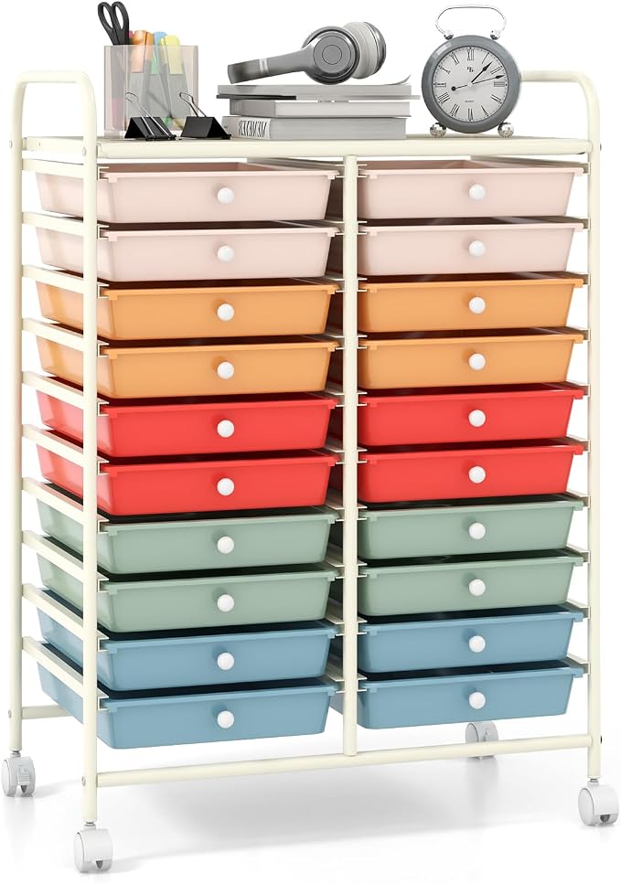 Giantex 20 Drawers Rolling Cart, Mobile Storage Drawer Cart, Classroom by Giantex