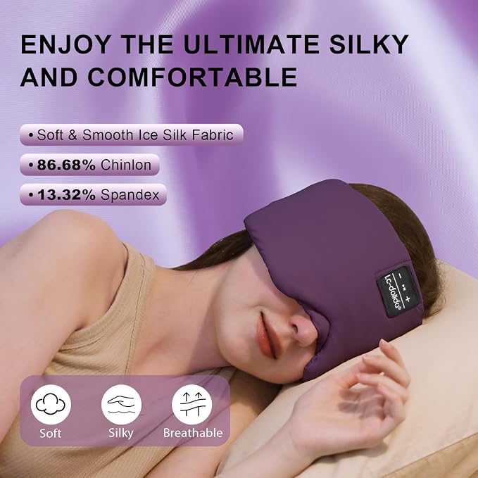 LC-dolida Sleep Mask with Bluetooth Headphones, Ice Silk Sleep Headphones with - Image 2