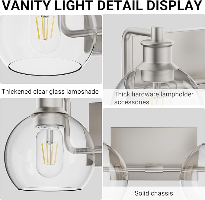 Tipace 2 Light Wall Scone Vintage Vanity Light Fixtures Brushed Nickel Wall - Image 4