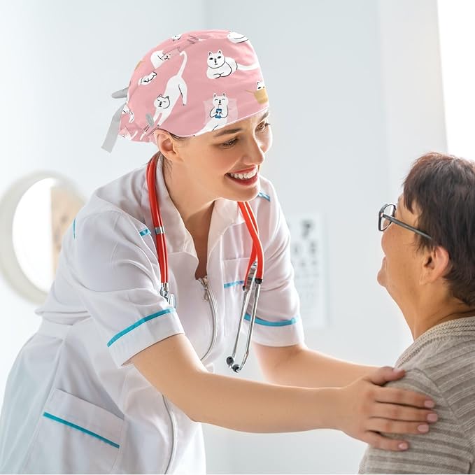 Women Working Cap with Buttons Bouffant Hat Autumn Leaves Nurse Scrub Caps Long - Image 6