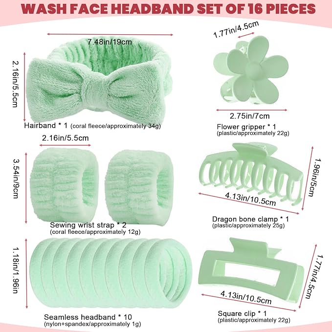 16 Pcs Skincare Headband Set, Face Washing Headband - Image 2