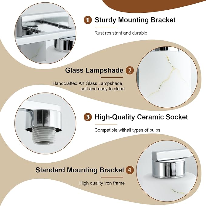 3-Light Bathroom Light Fixtures, Modern Vanity Lights, Chrome Metal Wall Lamp - Image 3