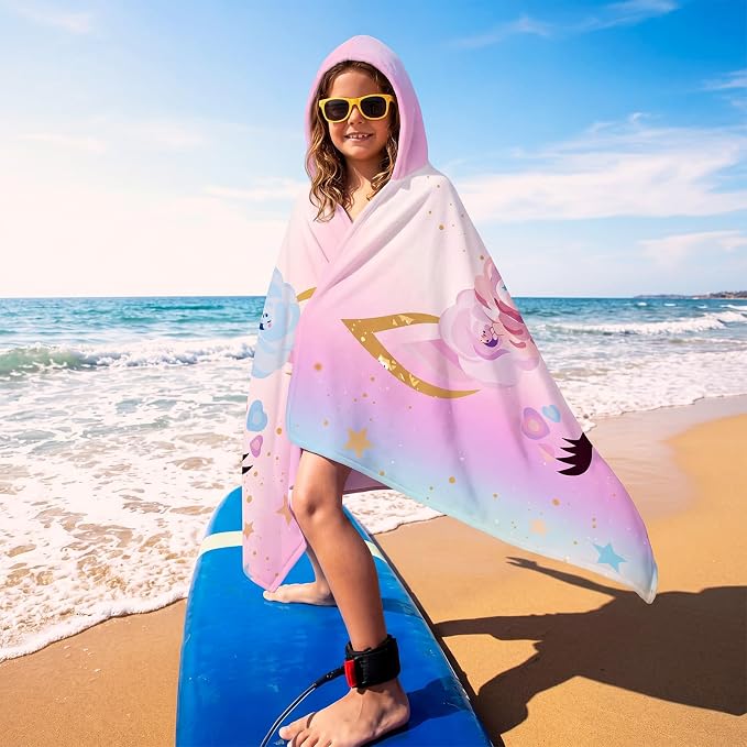 Peryiter 1 Pcs Unicorn Hooded Bath and Beach Towel 100% Cotton Pool Towels - Image 4