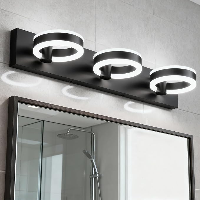 LED Bathroom Light Fixtures, 24inch Black Vanity Lights, Modern 3 Light Acrylic by PHIXART