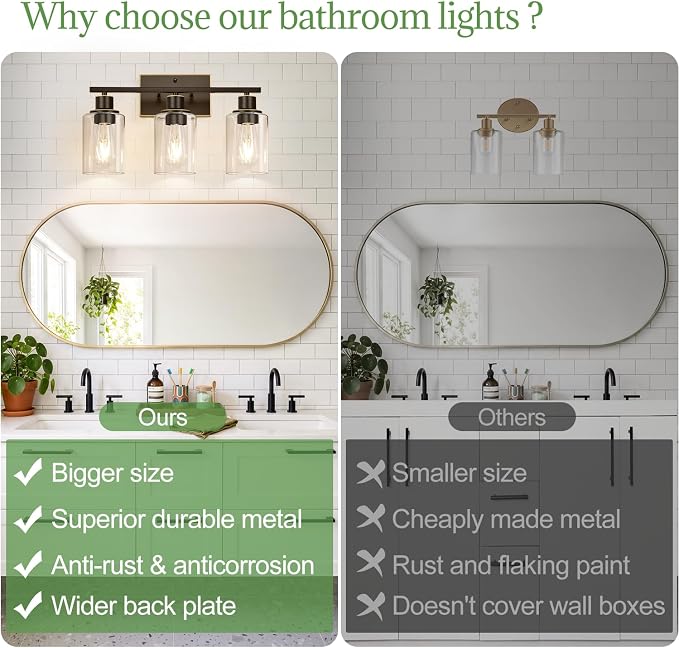 Indoi 3 Light Bathroom Light Fixtures, Oil-Rubbed Bronze Modern Vanity Lights - Image 2