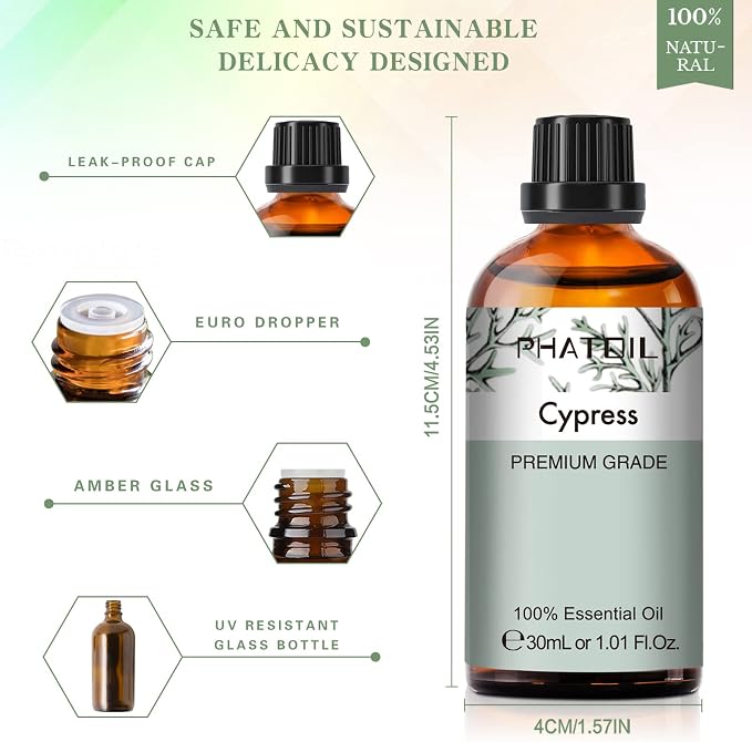 Cypress Essential Oil, 1.01Fl.Oz PHATOIL Pure Essential Oil Singles - Image 6