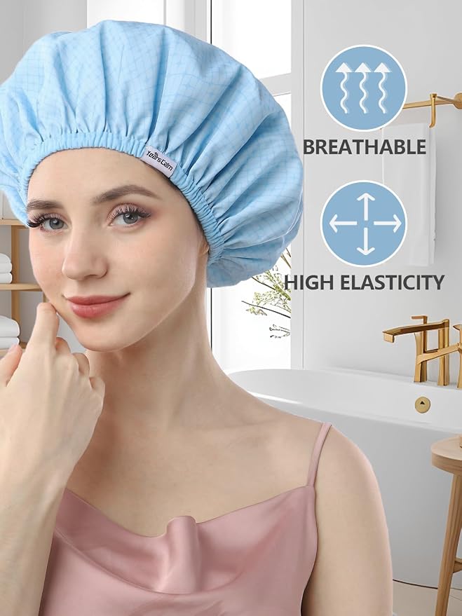Years calm Shower Caps for Women Reusable Waterproof, Double Layer Waterproof - Image 5