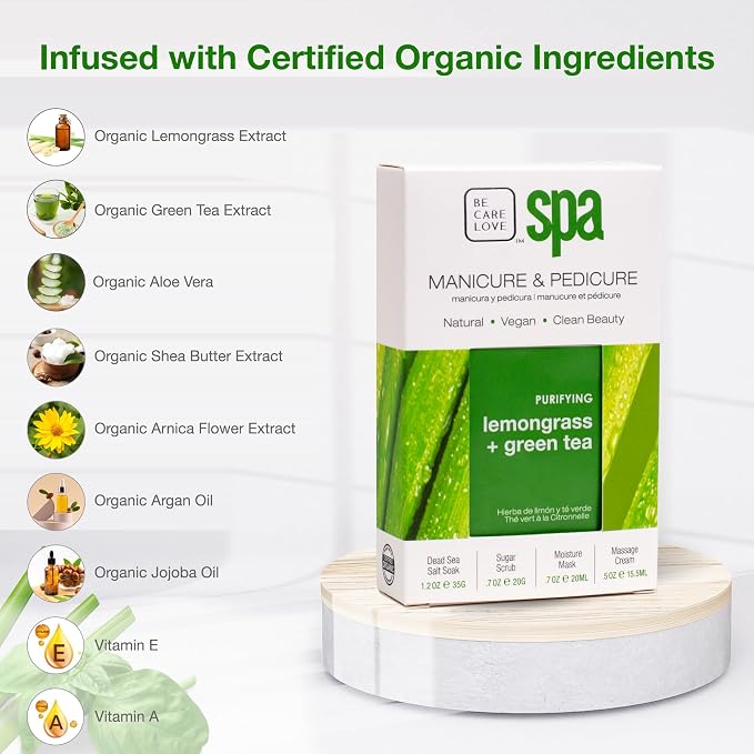 Lemongrass + Green Tea 4-in-1 Manicure & Pedicure Spa Set – Exfoliate, Hydrate - Image 2